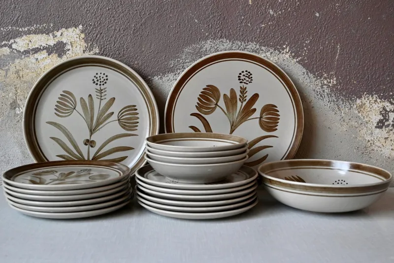 Online Pamono Bohemian Country Chic Style Stoneware Dinnerware Set from Longchamp, 1970s, Set of 19