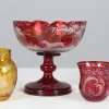 Pamono Bohemian Crystal Glass Set in Ruby Red and Yellow, 1880s, Set of 3> Glassware