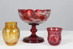 Pamono Bohemian Crystal Glass Set in Ruby Red and Yellow, 1880s, Set of 3> Glassware