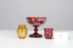 Pamono Bohemian Crystal Glass Set in Ruby Red and Yellow, 1880s, Set of 3><noscript><img width=