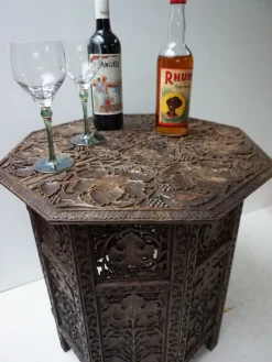 Pamono Bohemian Eastern Anglo-Indian Hand Carved Wooden Octagonal Side Table, 1900s> Coffee & Side Tables