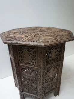 Pamono Bohemian Eastern Anglo-Indian Hand Carved Wooden Octagonal Side Table, 1900s><noscript><img width=
