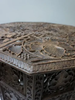 Pamono Bohemian Eastern Anglo-Indian Hand Carved Wooden Octagonal Side Table, 1900s><noscript><img width=