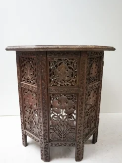 Pamono Bohemian Eastern Anglo-Indian Hand Carved Wooden Octagonal Side Table, 1900s><noscript><img width=