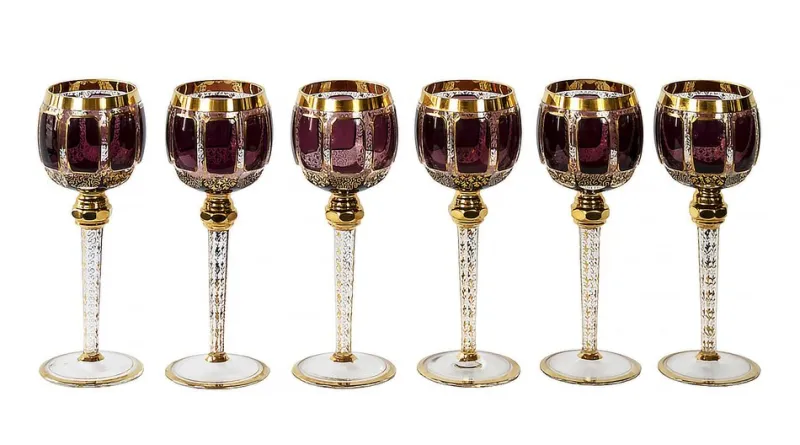 Pamono Bohemian Handmade Gilt Glass Wine Glasses, Set of 6> Glassware