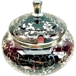 Online Pamono Bohemian Silver Edging Hand-Crafted Glass Punch Bowl with Lid, 1900s