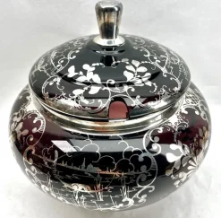 Online Pamono Bohemian Silver Edging Hand-Crafted Glass Punch Bowl with Lid, 1900s