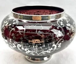 Online Pamono Bohemian Silver Edging Hand-Crafted Glass Punch Bowl with Lid, 1900s