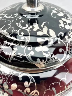 Online Pamono Bohemian Silver Edging Hand-Crafted Glass Punch Bowl with Lid, 1900s