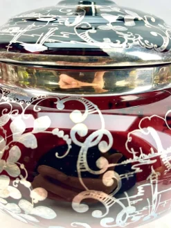Online Pamono Bohemian Silver Edging Hand-Crafted Glass Punch Bowl with Lid, 1900s