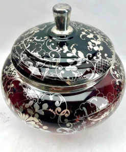 Online Pamono Bohemian Silver Edging Hand-Crafted Glass Punch Bowl with Lid, 1900s