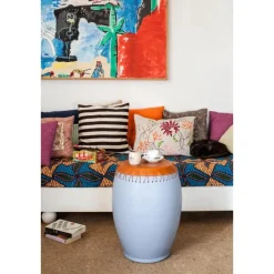 New Pamono Bombo 2 Coffee Table in Enamelled Stoneware and Leather by Oscar Maschera