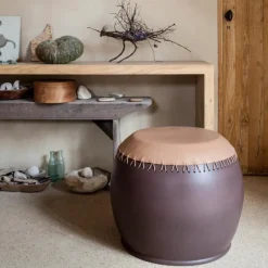 Pamono Bombo 1 CStool in Enamelled Stoneware and Leather by Oscar Maschera> Seating