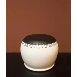 Pamono Bombo 1 CStool in Enamelled Stoneware and Leather by Oscar Maschera><noscript><img width=