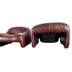 Pamono Bonanza Armchairs in Brown Leather by Tobia & Afra Scarpa for C & B Italia, 1970s, Set of 3><noscript><img width=