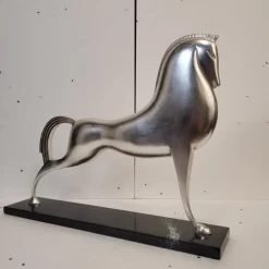 Discount Pamono Boris Lovet-Lorski, Art Deco Style Horse, 1970s, Silver-Plated Metal with Marble Base