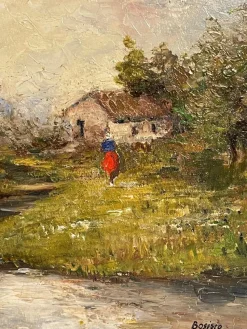 Pamono Bosisio, Country Stream, 20th Century, Oil Painting on Panel><noscript><img width=