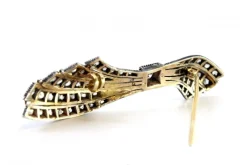 Pamono Bow-Shaped Gold and Silver Brooch with Central Brilliant-Cut Diamond and Diamond Chips><noscript><img width=