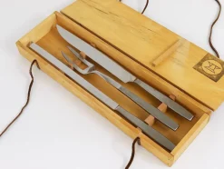 Pamono Boxed Amboss 2050 Carving Knives and Fork attributed to Helmut Alder, Austria, 1950s, Set of 3><noscript><img width=