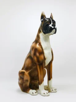 Clearance Pamono Boxer Dog Life-Size Majolica Statue Sculpture in Glazed Ceramic, Italy, 1970s