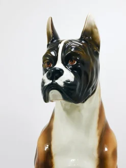 Clearance Pamono Boxer Dog Life-Size Majolica Statue Sculpture in Glazed Ceramic, Italy, 1970s