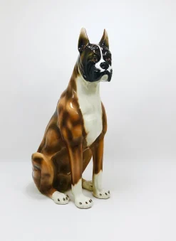 Clearance Pamono Boxer Dog Life-Size Majolica Statue Sculpture in Glazed Ceramic, Italy, 1970s