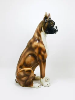 Clearance Pamono Boxer Dog Life-Size Majolica Statue Sculpture in Glazed Ceramic, Italy, 1970s