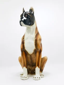Clearance Pamono Boxer Dog Life-Size Majolica Statue Sculpture in Glazed Ceramic, Italy, 1970s