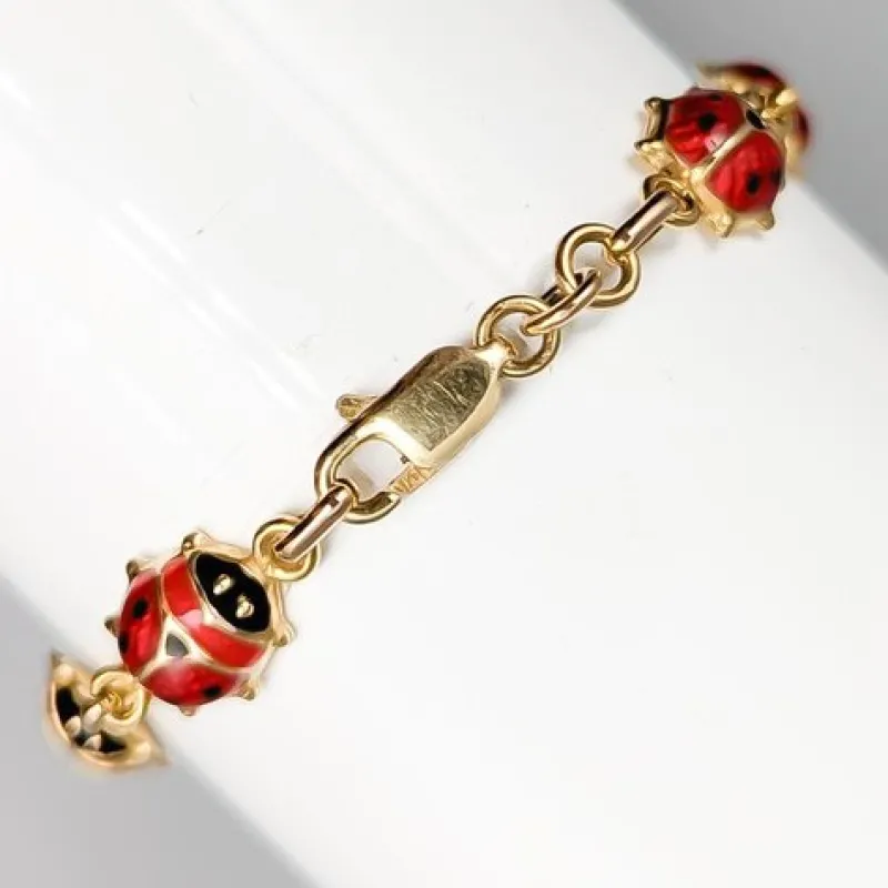 Hot Pamono Bracelet in Gold Ladybugs with Enamel