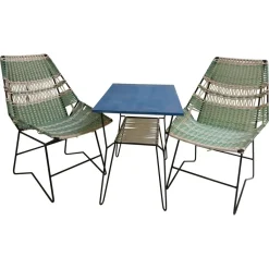 Pamono Braided Armchairs & Vertex Table, Czechoslovakia, 1960, Set of 3> Garden Tables