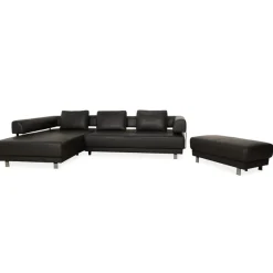 Pamono Brand Face Corner Sofa and Ottoman in Dark Grey Leather from Ewald Schillig, Set of 2> Living Room Sets