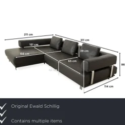 Pamono Brand Face Corner Sofa and Ottoman in Dark Grey Leather from Ewald Schillig, Set of 2> Living Room Sets