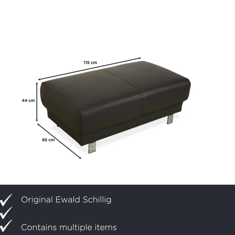 Pamono Brand Face Corner Sofa and Ottoman in Dark Grey Leather from Ewald Schillig, Set of 2> Living Room Sets