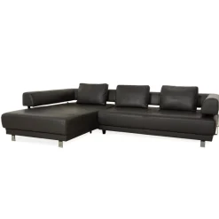 Pamono Brand Face Corner Sofa and Ottoman in Dark Grey Leather from Ewald Schillig, Set of 2><noscript><img width=