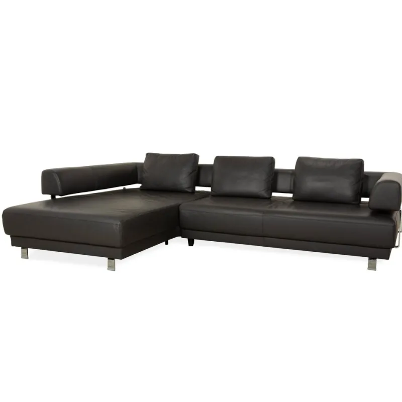 Pamono Brand Face Corner Sofa and Ottoman in Dark Grey Leather from Ewald Schillig, Set of 2> Living Room Sets
