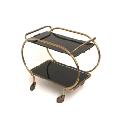 Pamono Brass and Black Glass Bar Cart by Grünstadt, 1970s> Serving Bar Carts & Trolleys