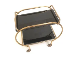 Pamono Brass and Black Glass Bar Cart by Grünstadt, 1970s> Serving Bar Carts & Trolleys