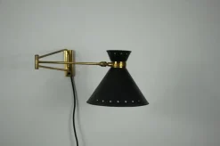 Best Pamono Brass and Black Wall Lamp by Rene Mathieu for Maison Lunel, 1960s
