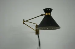 Best Pamono Brass and Black Wall Lamp by Rene Mathieu for Maison Lunel, 1960s