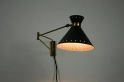Best Pamono Brass and Black Wall Lamp by Rene Mathieu for Maison Lunel, 1960s