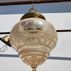 Pamono Brass and Blown Glass Chandelier, 1980s><noscript><img width=