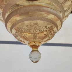 Pamono Brass and Blown Glass Chandelier, 1980s><noscript><img width=