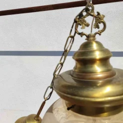 Pamono Brass and Blown Glass Chandelier, 1980s><noscript><img width=