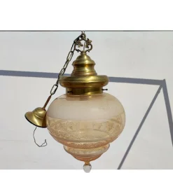 Pamono Brass and Blown Glass Chandelier, 1980s><noscript><img width=