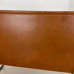 Pamono Brass and Brown Leather Magazine Holder attributed to Carl Auböck, Austria, 1950s><noscript><img width=