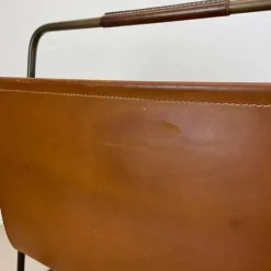Pamono Brass and Brown Leather Magazine Holder attributed to Carl Auböck, Austria, 1950s><noscript><img width=