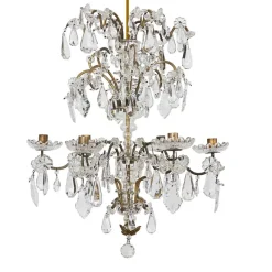 Pamono Brass and Crystal Candle Chandelier, 19th Century> Candleholders