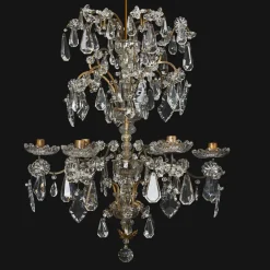 Pamono Brass and Crystal Candle Chandelier, 19th Century> Candleholders