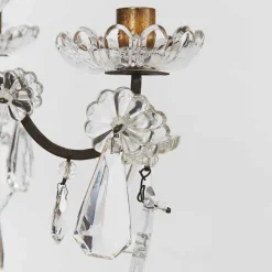 Pamono Brass and Crystal Candle Chandelier, 19th Century><noscript><img width=