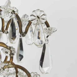 Pamono Brass and Crystal Candle Chandelier, 19th Century><noscript><img width=